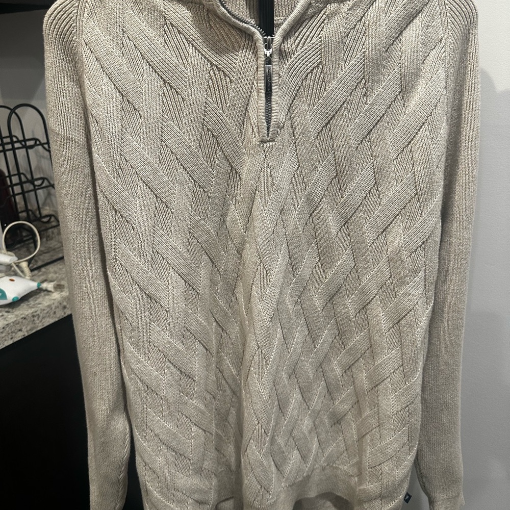 Tommy Bahama Men's Tan Cable Knit Zip-Up Sweater